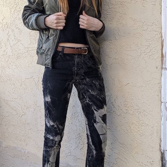 Hand Dyed Bleached GAP 1969 Black Crop Jeans - Picture 1 of 7